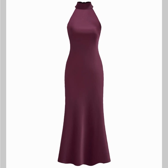 Cider SATIN HALTER NECKLINE BACKLESS MAXI DRESS XS EX5-15 - Picture 2 of 7